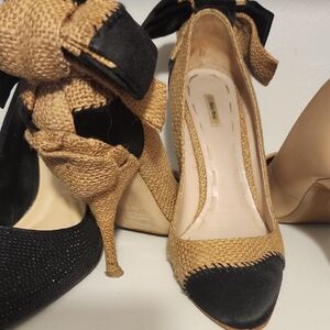 Miu Miu Black and Tan Textured Heels
